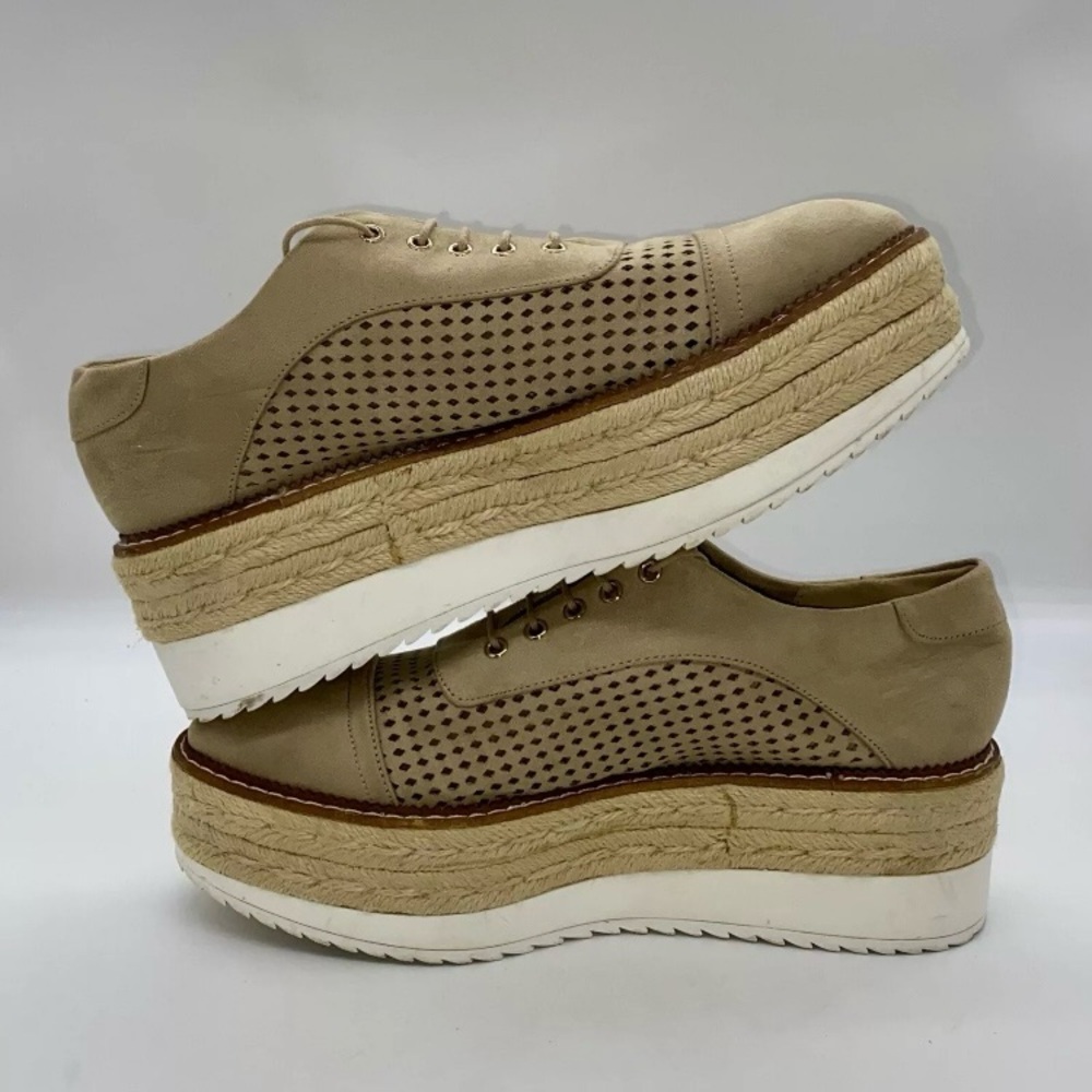 Stradivarius Women's Platform Oxford Shoes in Tan Perforated Suede Leather EU/40